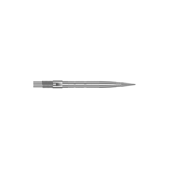 Das Bild zeigt Dartspitzen mit MicroRidge Struktur in Silber mit einer Länge von 26 mm. Die Dartspitzen sind nebeneinander angeordnet.