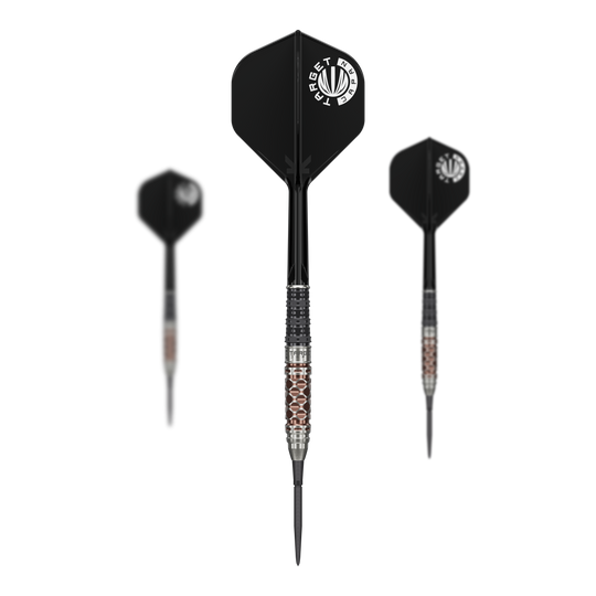 Dieses Bild präsentiert das Set der Target Japan Charis GEN6 Swiss Point Steeldarts - 23g. Es zeigt alle enthaltenen Darts in einer Übersicht.
