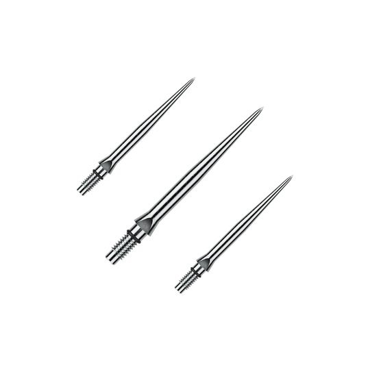 Pointes de fléchettes Winmau Switch Point en acier lisse - Effet argenté Abgebildet ist ein Set von glatten silbernen Steeldartspitzen. Diese Spitzen sind vermutlich 26 mm lang.