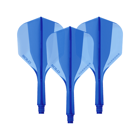 Système de flèche Harrows Solo No6 - Bleu Das Bild zeigt ein Harrows Solo No6 Flight Shaft System in Blau, 20mm, als Set. Es handelt sich um Zubehör für Dartpfeile.