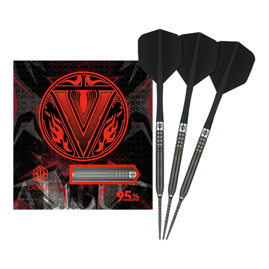 Fléchettes en acier Caliburn V-Series V2 Das Bild zeigt Caliburn V-Series V2 Steeldarts in voller Ansicht. Diese Steeldarts eignen sich für ambitionierte Spieler.