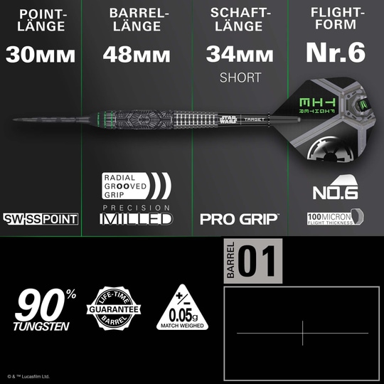 Fléchettes en acier Target Star Wars Tie Fighter Swiss Point Die Target Star Wars Tie Fighter Swiss Point Steeldarts sind hier abgebildet. Diese Dartpfeile sind von einem Tie Fighter aus Star Wars inspiriert.