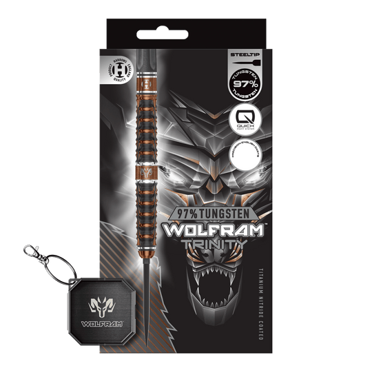 Fléchettes en acier Harrows Tungsten Trinity Quick Point Zu sehen sind die Harrows Wolfram Trinity Quick Point Steeldarts. Sie eignen sich ideal für professionelle Dartspieler.