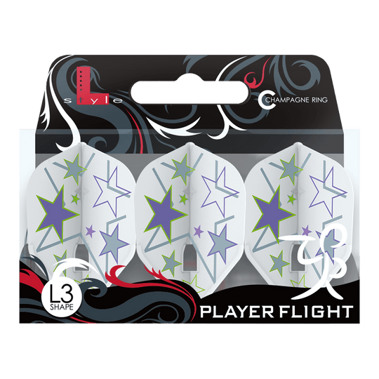 L-Style Ryan Murray V1 White L3PRO Flights Mehrere L-Style Ryan Murray V1 White L3PRO Flights liegen nebeneinander. Das Design ist klar zu erkennen.