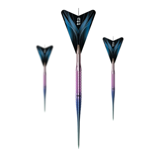 Caliburn TTD Complete Titanium T3 Rainbow Steeldarts - 7g. Gezeigt wird ein Set aus bunten Steeldartpfeilen aus Titan.