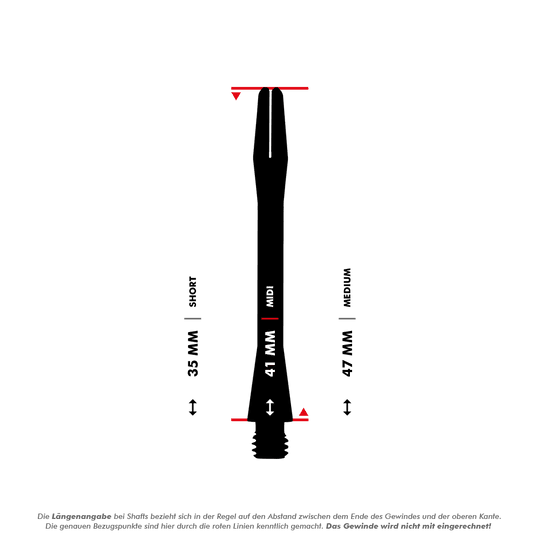 HR366_Harrows_Keramic_Shafts_5_41mmBkJzGr3St4ODa Das Bild zeigt die Harrows Keramic Shafts in Matt-Schwarz mit unterschiedlichen Längen. Die Längenangaben sind 35 mm (Short), 41 mm (Midi) und 47 mm (Medium).