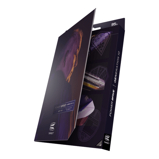 Fléchettes souples Target Phil Taylor Power 9Five GEN10 Die Abbildung zeigt die Verpackung der "Target Phil Taylor Power 9Five GEN10 Softdarts". Auf der Vorderseite ist ein Porträtfoto sowie der Produktname zu sehen.