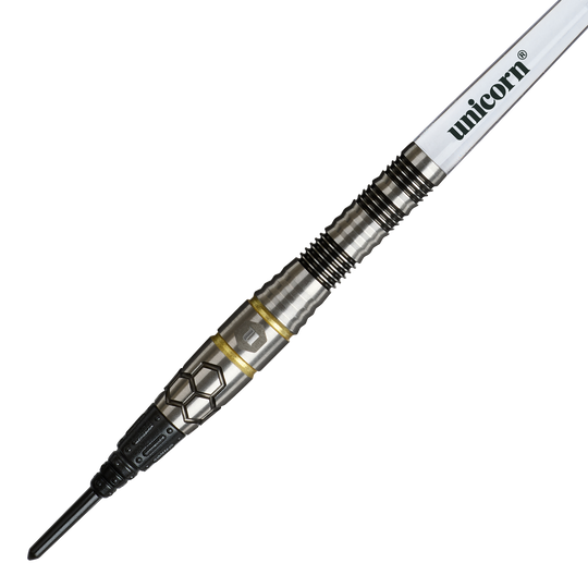 Fléchettes souples Unicorn Hexium Style 01 Noir et Or - 22 g Unicorn Hexium Style 01 Black & Gold Softdarts - 22g ist ein eleganter Softdart in Schwarz und Gold. Das Produkt eignet sich ideal für Präzisionswürfe beim Dartspiel.
