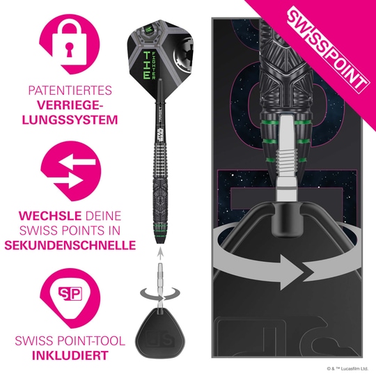 Fléchettes en acier Target Star Wars Tie Fighter Swiss Point Target Star Wars Tie Fighter Swiss Point Steeldarts ist auf dem Bild zu sehen. Es handelt sich um Steeldarts, inspiriert von Star Wars.