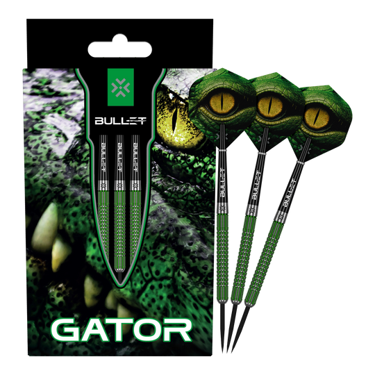 fléchettes en acier Bullet Gator Das Bild zeigt die Bullet Gator Steeldarts. Es handelt sich um Steeldarts für den Präzisions-Dartsport.