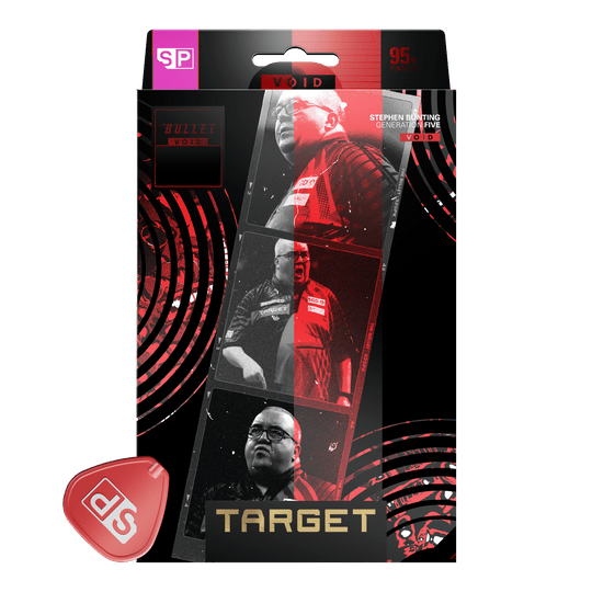 Zu sehen sind die Target Stephen Bunting GEN5 Void Swiss Point Steeldarts. Die Darts überzeugen durch ihr markantes Design und ihre gute Griffigkeit.