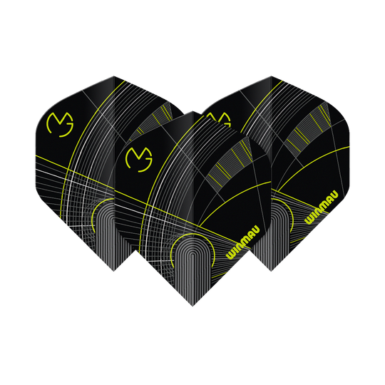 Das Bild zeigt die Winmau Prism Delta MvG Black Green No2 Standard Flights. Diese Flights sind in Schwarz und Grün gehalten und für Darts geeignet.