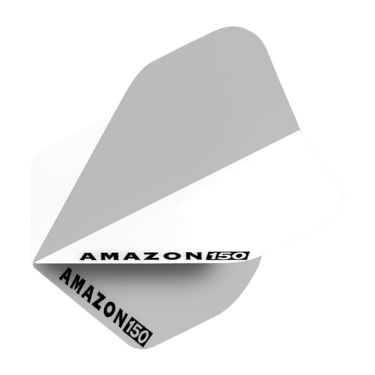 Vols Amazon 150 - Blanc Das Bild zeigt ein weißes Amazon 150 Flights Dart-Flügel. Auf dem Flight steht in schwarzer Schrift "AMAZON 150".