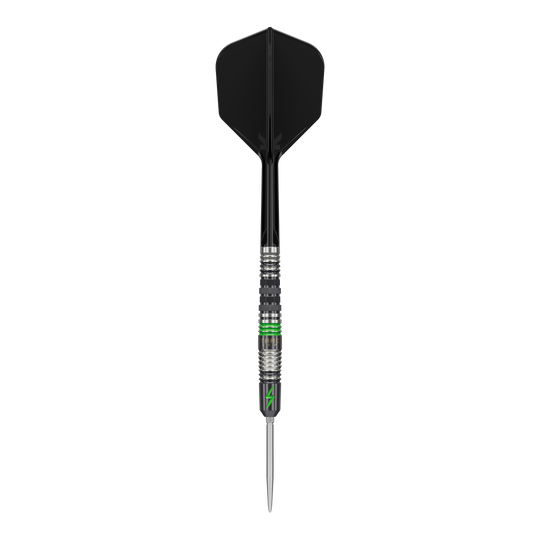 Fléchettes en acier Target Japan Black Marque Lightning 3 SP Das Bild zeigt einen Target Japan Black Marque Lightning 3 SP Steeldart. Der Dartpfeil hat ein schwarzes Flight und Details in Silber und Grün am Schaft.