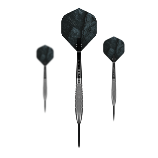 Bullet Monolith Steel Darts sind dargestellt. Es handelt sich um ein Set von Steeldarts aus der Bullet Monolith Serie.