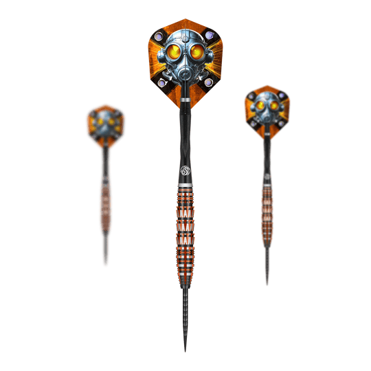 Dies ist ein Bild der Shot Badlands Rustin Steeldarts - 23g. Das Produkt ist als Set abgebildet.