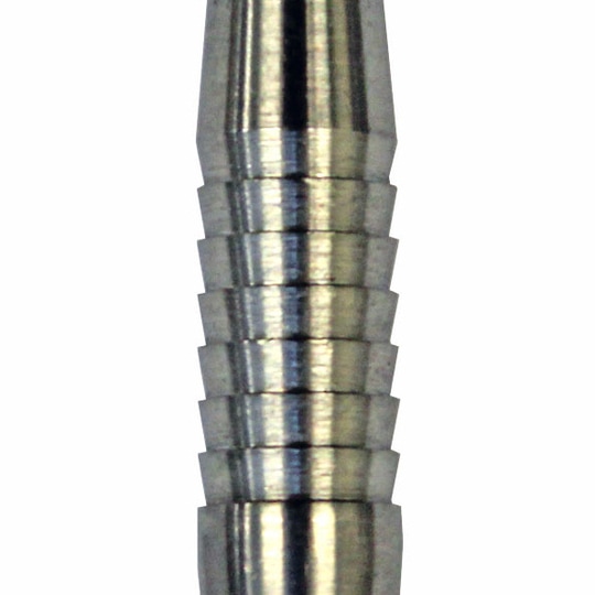 sht15200c2265a15f Das Bild zeigt den McDart Shark Tropfen Dartbarrel aus 80% Tungsten. Der Barrel ist silberfarben und hat mehrere ringförmige Rillen für besseren Halt.