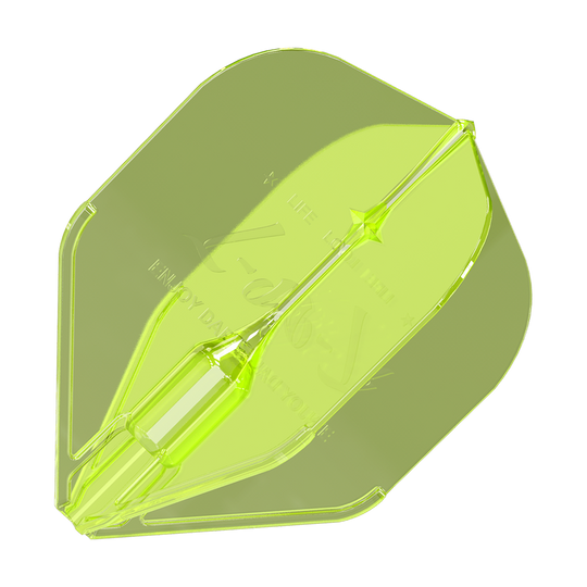 Vols L-Style Fantom L1EZ Jaune Néon Das Bild zeigt das Produkt 'L-Style Fantom L1EZ Flights Neongelb'. Es handelt sich um ein transparentes, neongelbes Dartflight-Zubehör.