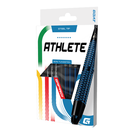 Fléchettes GOAT Athlete en acier tungstène bleu Das Foto zeigt die GOAT Athlete Black Tungsten Steeldarts. Diese Steeldarts zeichnen sich durch ihre Robustheit aus.