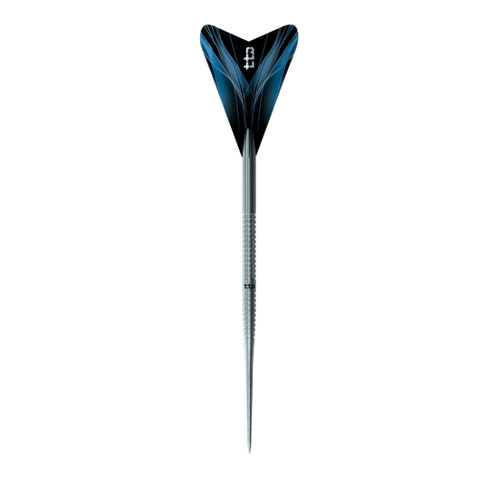 Abgebildet sind die Caliburn TTD Complete Titanium T1 Silver Steeldarts - 5g. Diese silbernen Titan-Darts eignen sich für Profis und Einsteiger.
