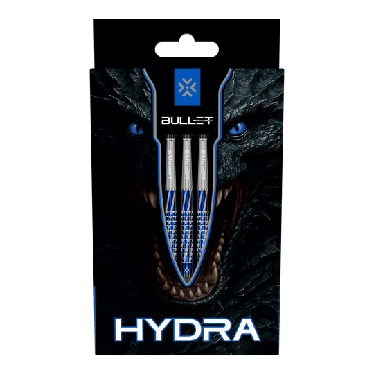Fléchettes souples Bullet Hydra - 20 g Bullet Hydra Softdarts - 20g Darts werden aus der seitlichen Perspektive gezeigt. Die Details der Dartspitzen und der Schäfte sind deutlich erkennbar.