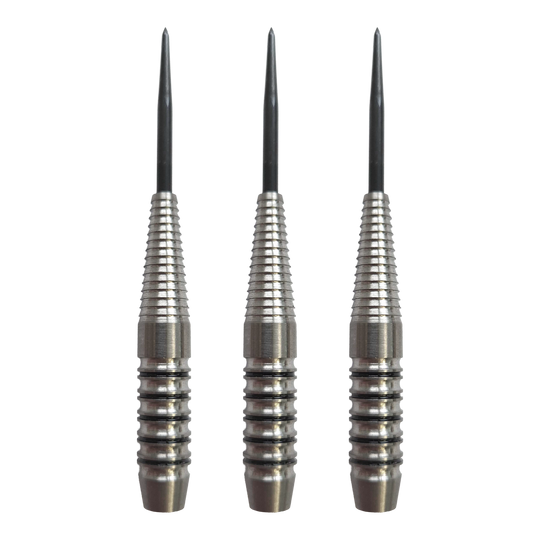 Corps de fléchettes en acier McDart Black Ring Shark - 24 g Abgebildet ist das Produkt McDart Black Ring Shark Steeldart-Barrels - 24g. Das Bild zeigt Dart-Barrels mit schwarzem Ringmuster.