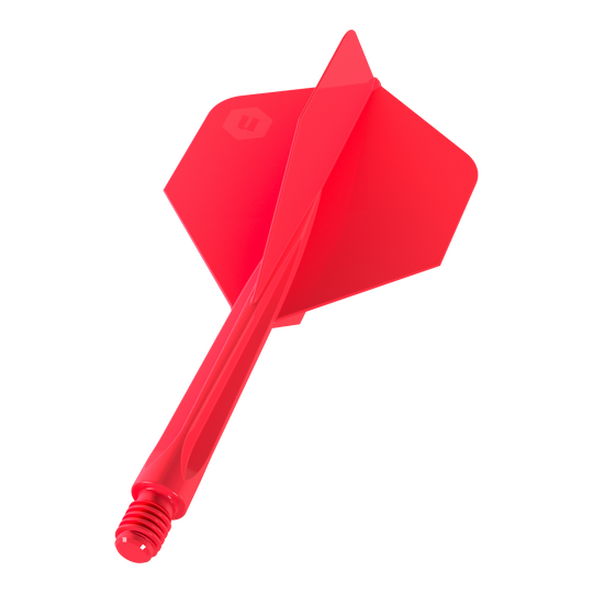Ailettes standard Unicorn Forge All In One Plus No2 Rouge - Moyennes Das Bild zeigt einen roten Dartflügel mit Schaft der Marke "Unicorn Forge All In One Plus No2 Standard Flights Rot - Medium". Er besteht aus einem Stück und ist für den Einsatz in Dartpfeilen gedacht.