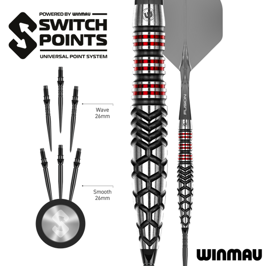 Points de commutation de torpilles Winmau Fornax Steeldarts Das Bild zeigt die Winmau Fornax Torpedo Switch Points Steeldarts. Diese Steeldarts sind speziell für hohe Präzision und Leistung entwickelt.