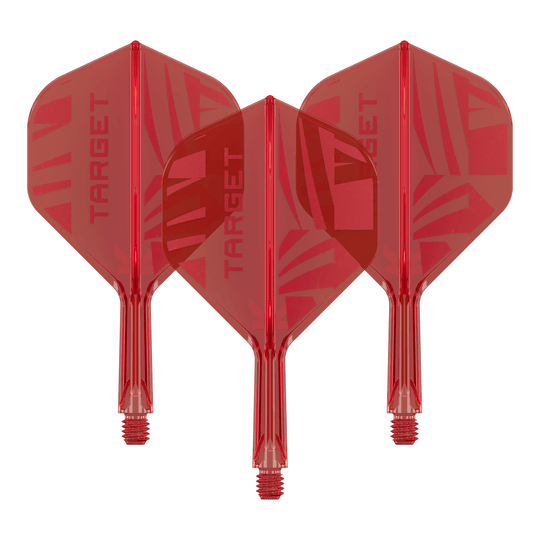 Hier ist ein Set Target K-Flex Red No2 Standard Flights in 19 mm zu sehen. Die Flights sind nebeneinander gelegt.