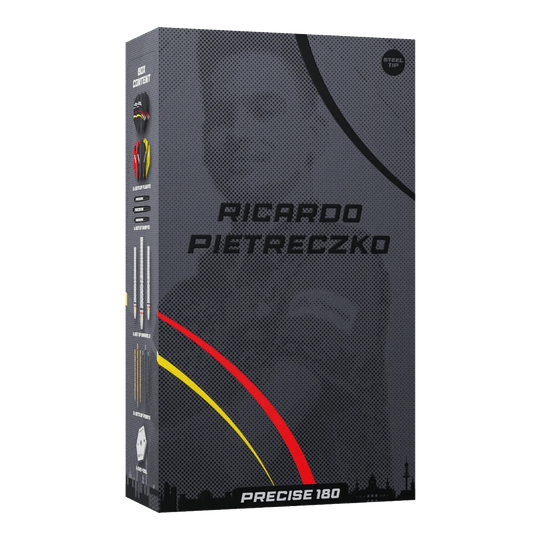 Fléchettes en acier Precise 180 Ricardo Pietreczko GEN1 Precise 180 Ricardo Pietreczko GEN1 Steeldarts zeigen das Design dieser hochwertigen Dartpfeile. Diese Darts sind ideal für Wettkampfspieler.