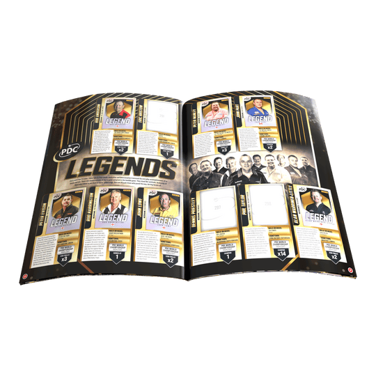 Panini PDC Championnat du monde de fléchettes 2025/26 - Album collector officiel à couverture rigide avec autocollants Zu sehen ist das Panini PDC World Darts Championship 2025/26 - Official Sticker Hardcover Sammelalbum. Es wurde für Sticker der Darts-WM 2025/26 entworfen.