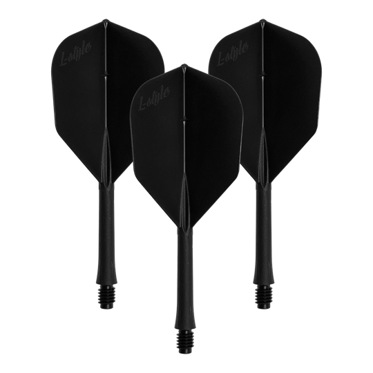Volets de barre de style L 2BA L3 - 260 Das Bild zeigt ein Set von schwarzen Dart-Flights. Die Datei heißt LSF-900_L-Style_BarFlight_Schwarz_1Set.