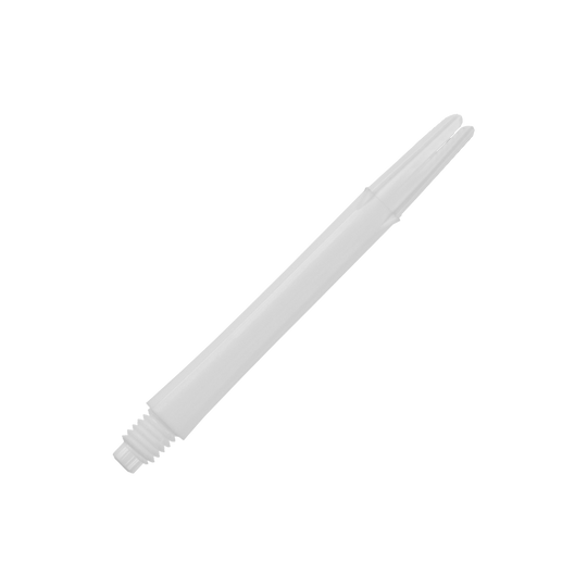 Arbres en L verrouillés droits - Blanc Auf dem Bild ist ein gerader, weißer Dartshaft ohne Kappen zu sehen. Der Shaft ist schlicht gestaltet und hat eine Länge von 46 mm.