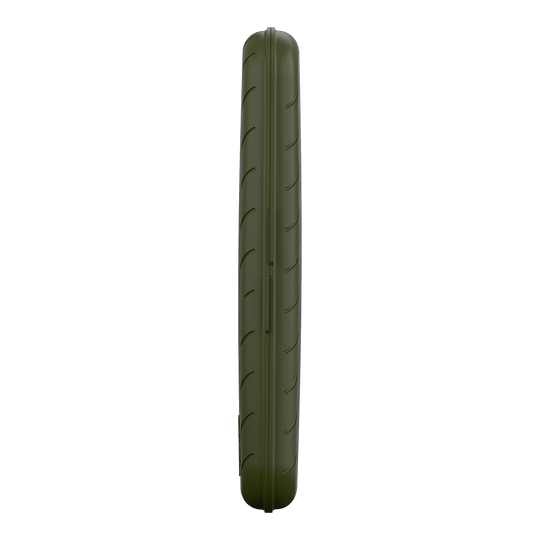 Étui à fléchettes Harrows Slimcase Auf dem Bild ist ein schlankes, grünes Etui von der Seite zu sehen. Das Etui hat eine glatte Oberfläche mit leichten Rillen.