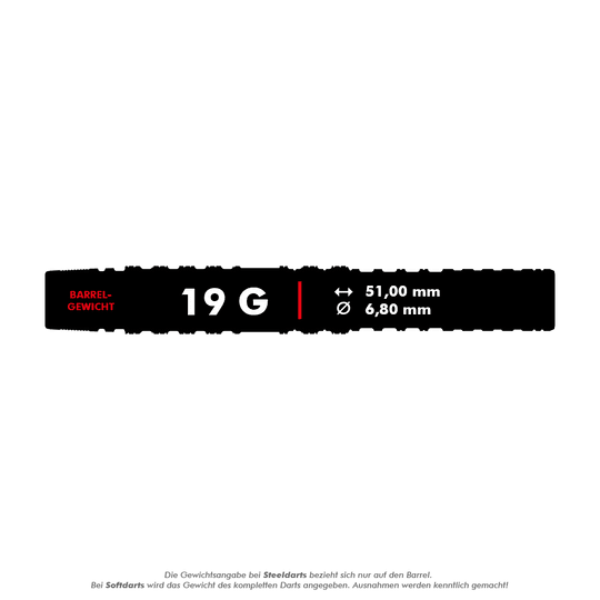 Fléchettes souples Target Japan Yuta Hayashi Sirius GEN3 - 19 g Das Bild zeigt die technischen Daten für die Target Japan Yuta Hayashi Sirius GEN3 Softdarts - 19g. Das Barrel wiegt 19 Gramm, ist 51,00 mm lang und hat einen Durchmesser von 6,80 mm.