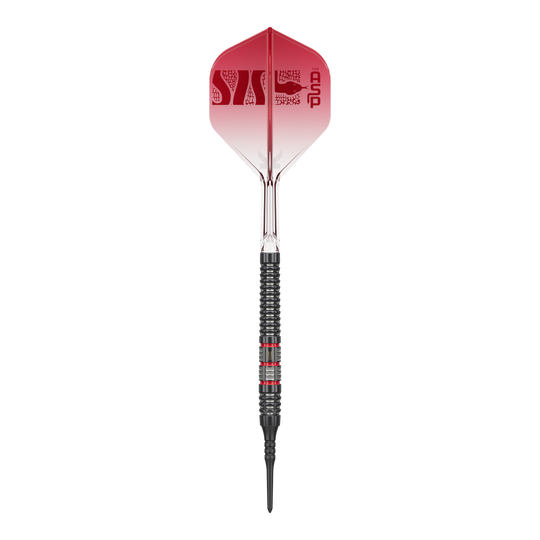 Fléchettes souples Target Nathan Aspinall 95K - 18 g Gezeigt wird der Target Nathan Aspinall 95K Softdarts - 18g. Der Dartpfeil ist sorgfältig verarbeitet und liegt gut in der Hand.