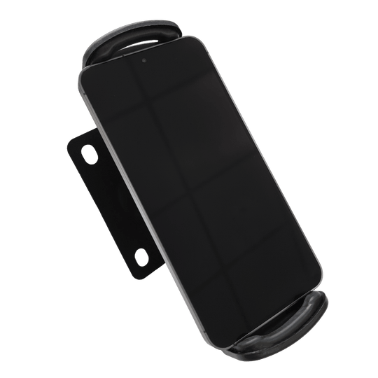 Die Abbildung zeigt die McDart TABSteady Tablet Wandhalterung mit einem eingespannten Tablet. Die Halterung ist stabil und zur Wandmontage geeignet.