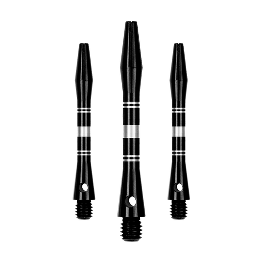 Tiges en aluminium annelées - Noir Argent Dieses Bild zeigt ein Set von Aluminium Shafts in Schwarz und Silber. Mehrere Komponenten des Sets sind sichtbar dargestellt.