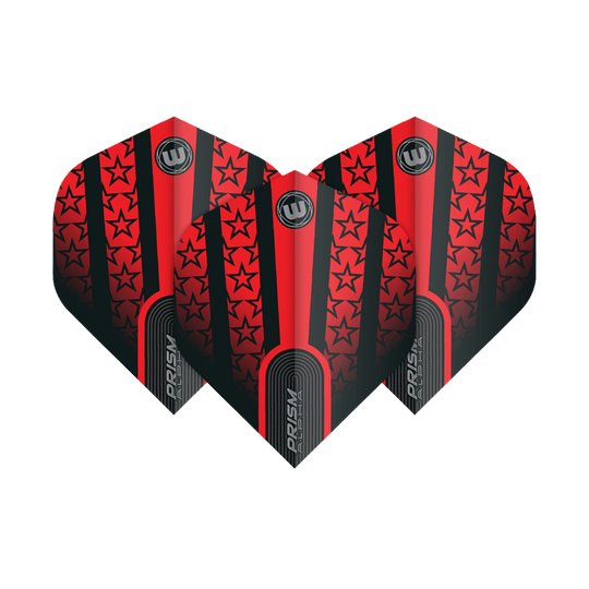 6915-178_Winmau_Prism_Alpha_6915-178_Standard_Flights_1lSdOEcdnHqGOd Das Bild zeigt die Winmau Prism Alpha 6915.178 Standard Flights. Diese Dartflights sind rot-schwarz gestaltet und mit Sternmustern verziert.