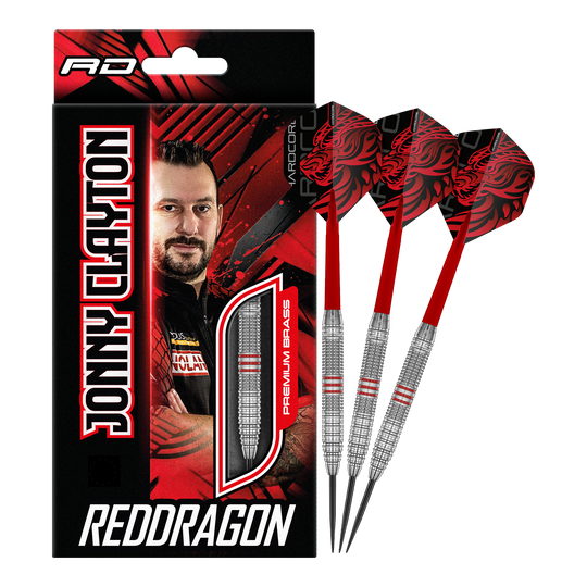 Fléchettes en acier laitonné Red Dragon Jonny Clayton - 21 g Red Dragon Jonny Clayton Brass Steeldarts - 21 g wird gezeigt. Der Dartpfeil besteht aus Messing und ist optimal für Dartspieler.