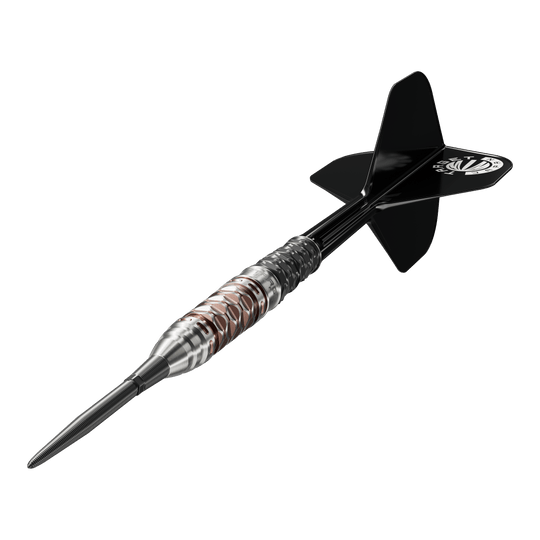 Fléchettes en acier Target Japan Charis GEN6 Swiss Point - 23 g Die Target Japan Charis GEN6 Swiss Point Steeldarts - 23g werden hier abgebildet. Man erkennt das schlanke Barrel und die präzise Verarbeitung.