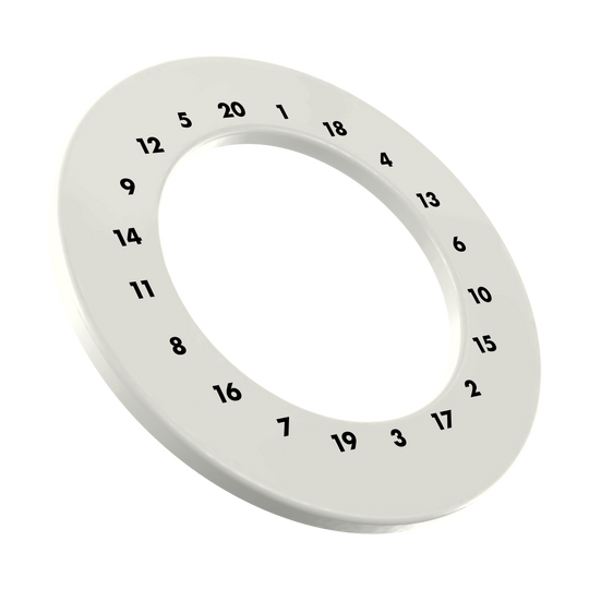 Abgebildet ist ein weißer Dartboard-Surround ohne Logo. Der Dateiname ist 'DBS-HDOL-weiss_HD_Zahlen_Dartboard_Surround_Ohne_Logo_Wei_3'.