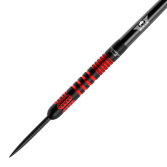 Auf dem Bild sind die Bulls NL Stefan Bellmont 90 Steeldarts 23g zu sehen. Diese Steeldarts sind besonders präzise und für professionelle Dartspieler geeignet.