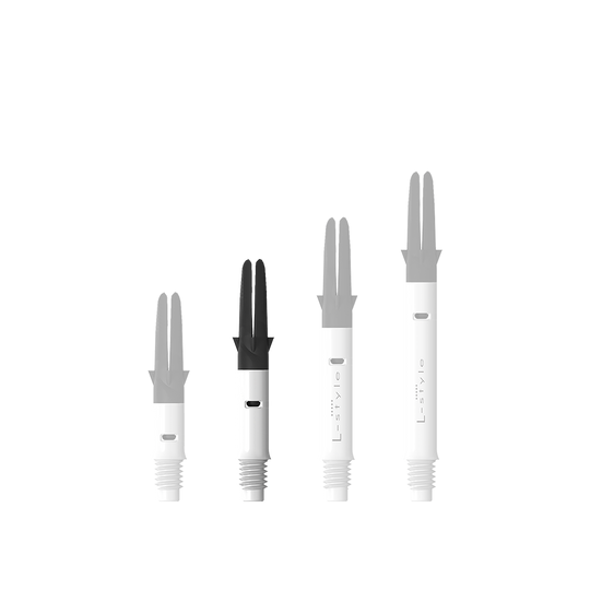 Tige de selle droite silencieuse en carbone style L - Blanc Zu sehen ist der L-Style L-Shaft Carbon Silent Straight in Weiß, Modell 190. Es handelt sich um ein hochwertiges Dartshaft-Zubehör.