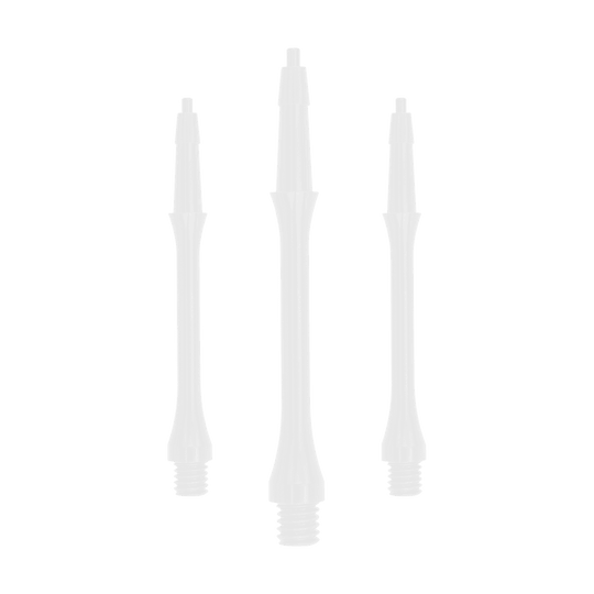 HRC-12596-W_Harrows_Clic_Slim_Shafts_White_30mm_1b0KWLaEB8y0Zq Das Bild zeigt drei weiße Harrows Clic Slim Shafts. Diese Schäfte werden für Dartpfeile verwendet.