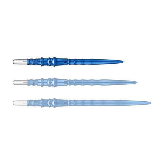 Pointes de fléchettes Target Japan Premium Swiss Point - Bleues Das Bild zeigt ein einzelnes, blaues Dartspitze. Die Spitze ist 30 mm lang.