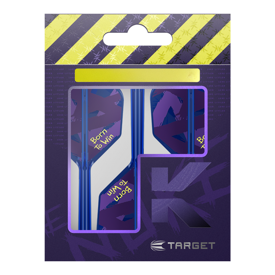 Hier sehen Sie die Target K-Flex Luke Littler Born To Win World Champion No6 Flights. Es handelt sich um spezielle Dart-Flights für Profis.