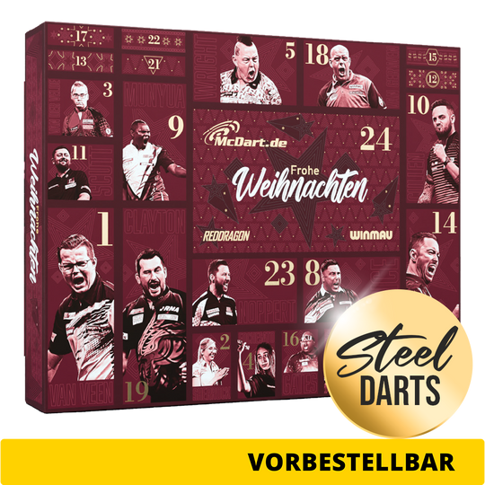 Calendrier de l'Avent McDart Premium 2026 pour les joueurs de fléchettes en acier Das Bild zeigt den McDart Premium Adventskalender 2026 für Steeldart-Spieler. Ein tolles Geschenk für alle Dart-Begeisterten.