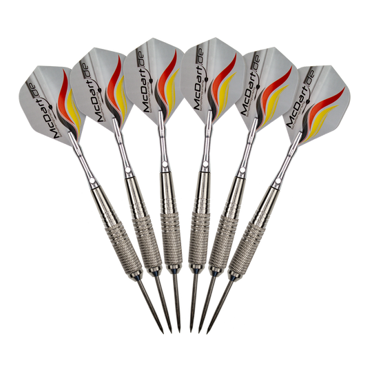 Pack de démarrage McDart Fléchette en acier Das Bild zeigt ein McDart Starterpack. Es eignet sich hervorragend für Einsteiger im Dartsport.
