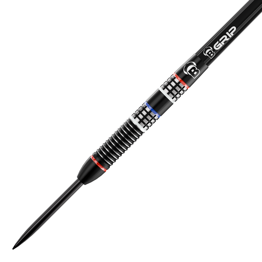Zu sehen sind Bulls Cor Dekker The Sheriff Steeldarts mit einem Gewicht von 23 Gramm. Die Darts bieten eine hohe Verarbeitungsqualität.